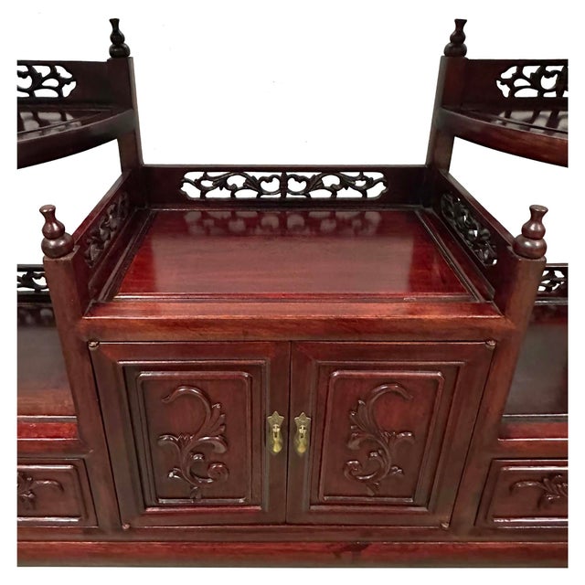 Brown Vintage Chinese Intricate Carved Hardwood Curio Cabinet, Display Shelve For Sale - Image 8 of 12