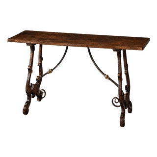 Rustic Italian Walnut Console Table For Sale