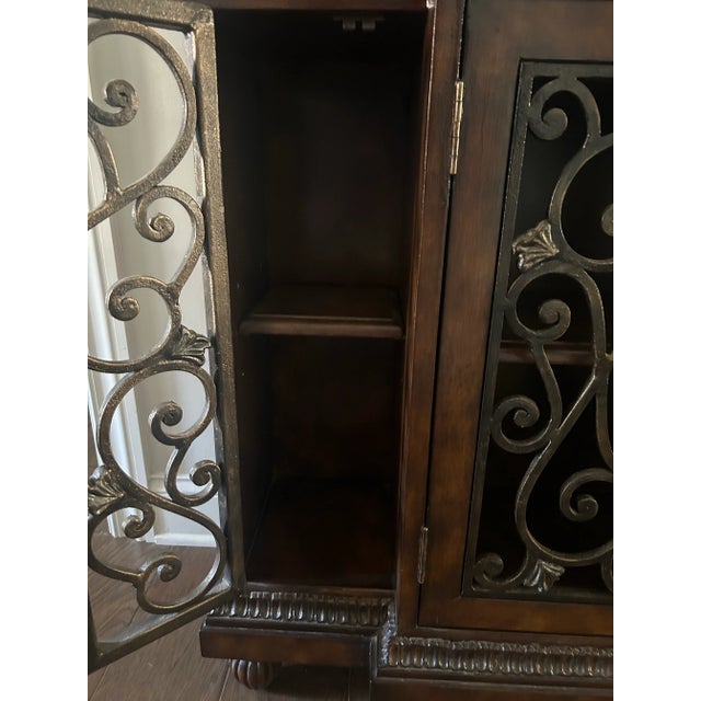 Brown Horchow Leather, Iron and Marble Top Display Cabinet For Sale - Image 8 of 12