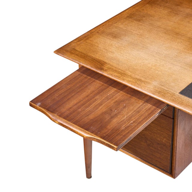 Alma Castilian Mid Century Walnut and Leather Executive Desk For Sale In Chicago - Image 6 of 11