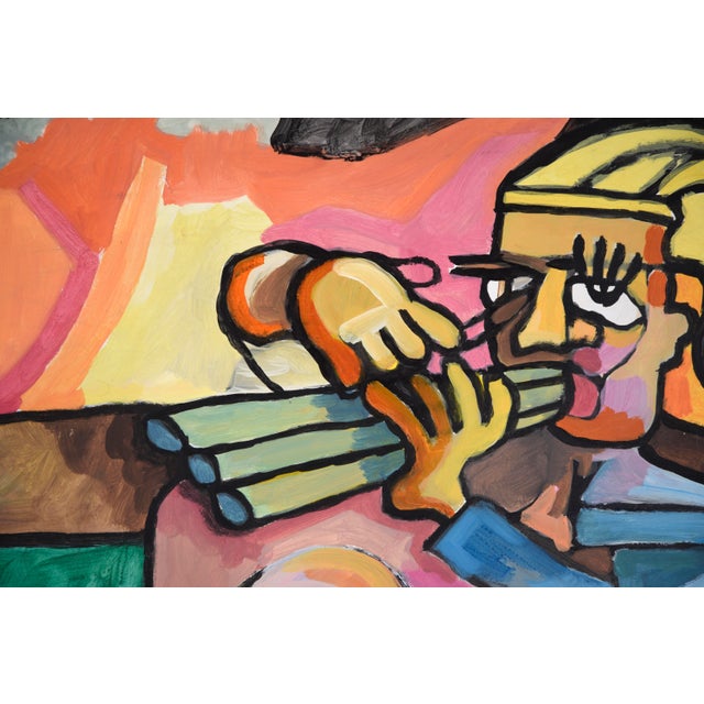 Blonde Triple Flute Player - Abstract Expressionist Oil Painting Bright and vibrant figurative painting of a person...