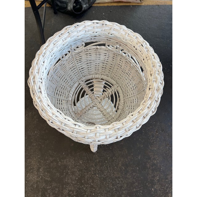 Vintage Mid Century White Wicker Plant Stand For Sale In West Palm - Image 6 of 9
