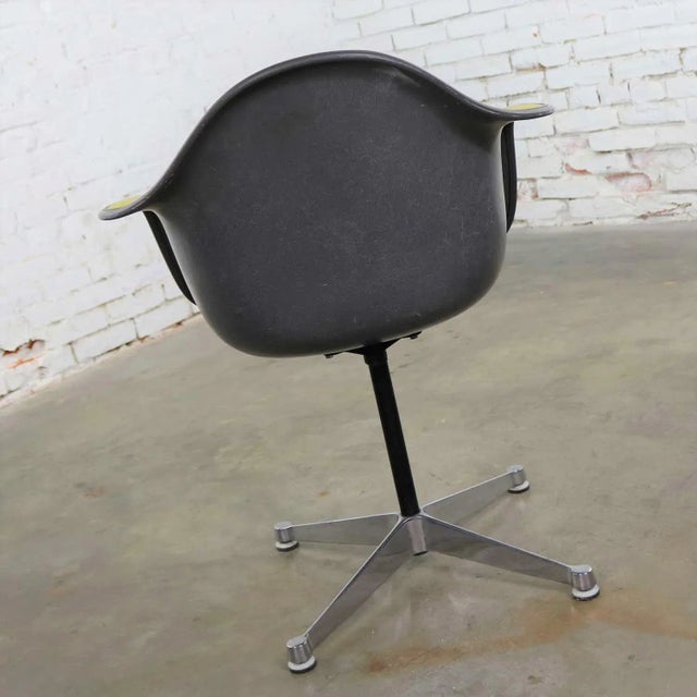 Yellow Eames Pac Yellow Padded Swivel Armchair W/Gray Fiberglass Shell & Aluminum Base For Sale - Image 8 of 12
