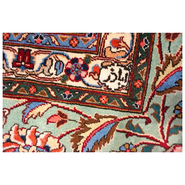Antique Persian Tabriz Pahlavi Wool 12x16 Red, Teal, & Ivory Handmade Area Rug #9902164 For Sale In Houston - Image 6 of 8