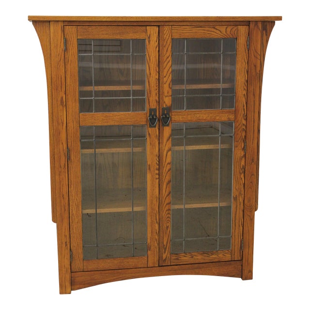 Thomasville Mission Oak Stickley Style Leaded Glass Bookcase Chairish