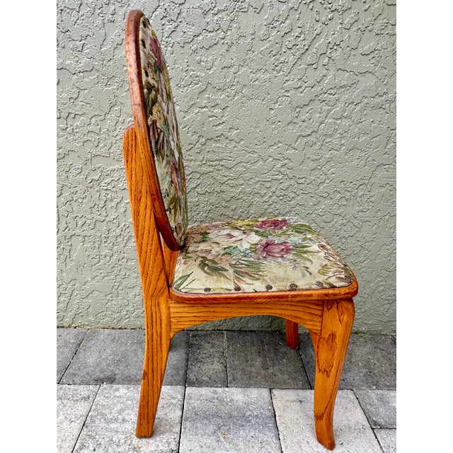 Vintage 1993 Handmade Solid Oak Cushioned Vanity Chair For Sale - Image 4 of 12