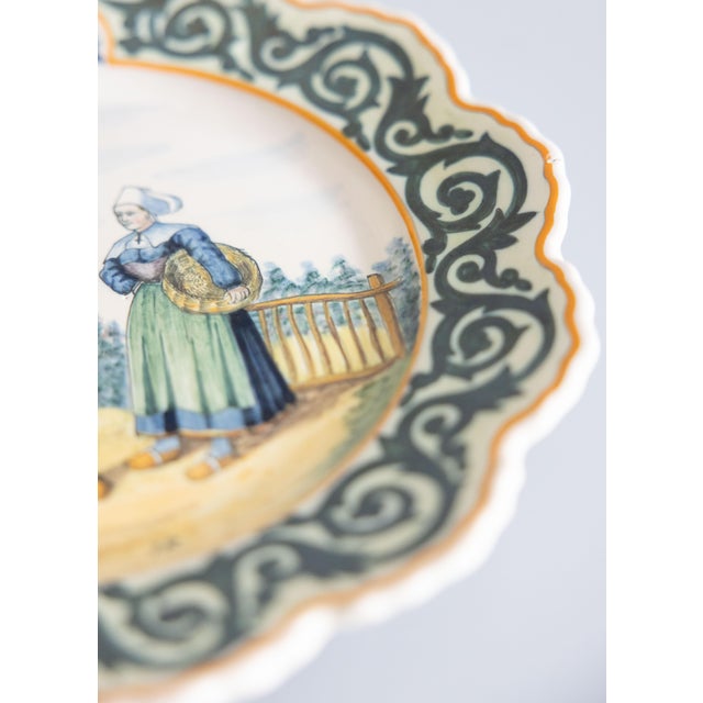 Late 19th Century 19th Century French Faience Quimper Couple Scalloped Plate For Sale - Image 5 of 8