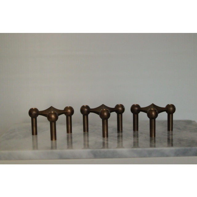 Metal Vintage Brass Candleholders from Stoff Nagel, Set of 3 For Sale - Image 7 of 14