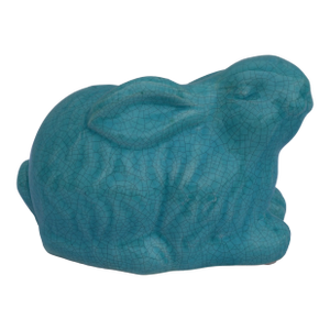 Late 20th Century Turquoise Life Size Crackle-Finish Ceramic Rabbit
