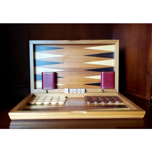 Tan Vintage Dal Negro Italian Backgammon Set – Wood Inlay, Complete For Sale - Image 8 of 8