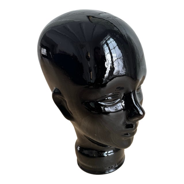 Vintage German Modernist Black Glass Mannequin Head, C. 1960s–1970s For Sale