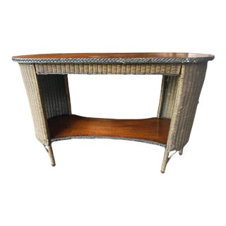 Antique 1920s Lloyd Loom Wicker and Cherry or Walnut Console Table For Sale