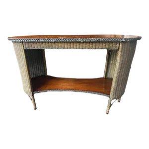 Antique 1920s Lloyd Loom Wicker and Cherry or Walnut Console Table