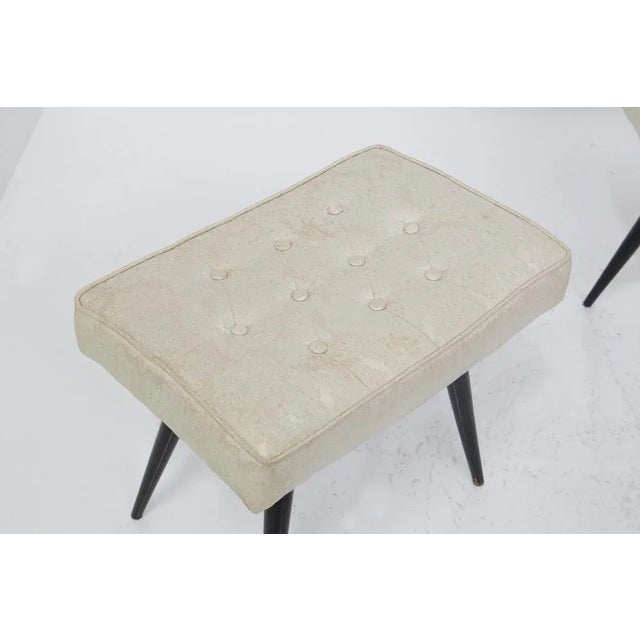 Set of Mid-Century Italian Wood and Brocade Stools, 1950s, in Good conditions. Designed 1950 to 1959