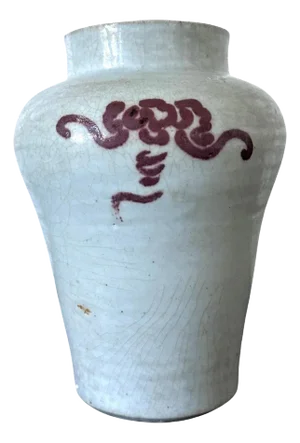 Korean Ceramic White Jar with Iron Red Cloud Motif Joseon Dynasty
