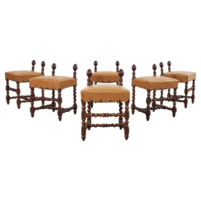 Set of Six Baroque Style Oak Barley Twist Dining Stools For Sale - Image 13 of 13