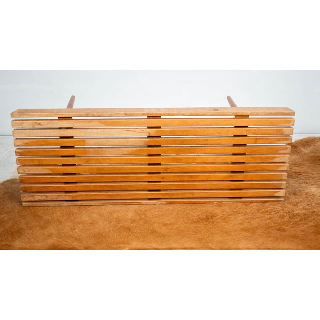 1970s Mid-Century Modern Slat Wood & Glass Coffee Table For Sale - Image 9 of 12