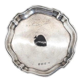 1910s Small English Deakin & Francis Sterling Silver Inlaid Spade Salver Tray For Sale