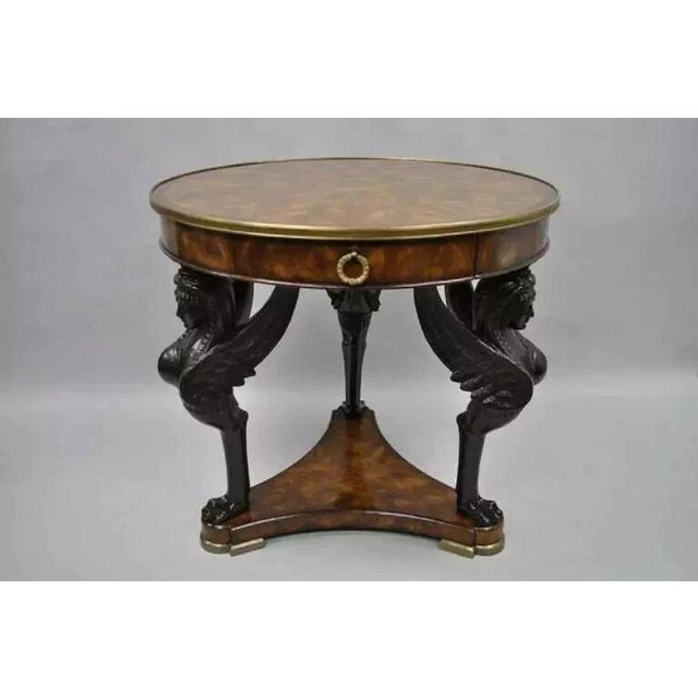 Theodore Alexander Replica Sphinx Monopodiae Round Egyptian Revival Center Table. "Egyptian revival mahogany and lacquer...