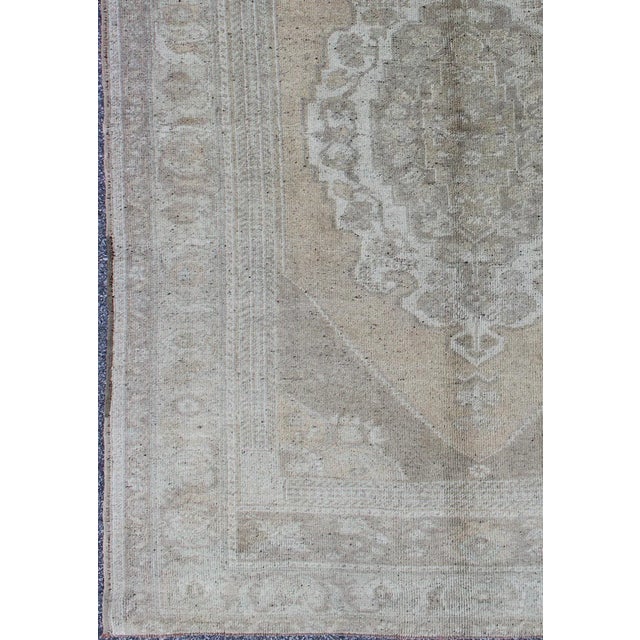 Turkish Muted Colors Vintage Turkish Oushak Rug With Medallion Design in Lt. Green For Sale - Image 3 of 8