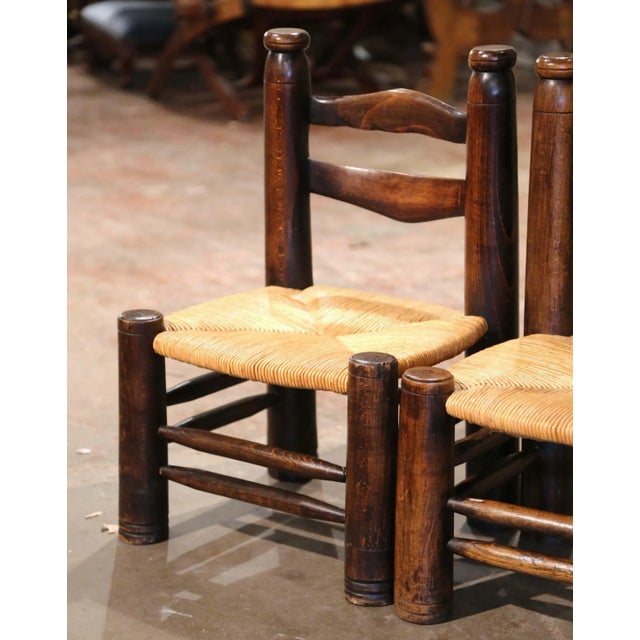 French Pair Early 20th Century French Walnut Rush Chairs Attributed to Dudouyt For Sale - Image 3 of 10