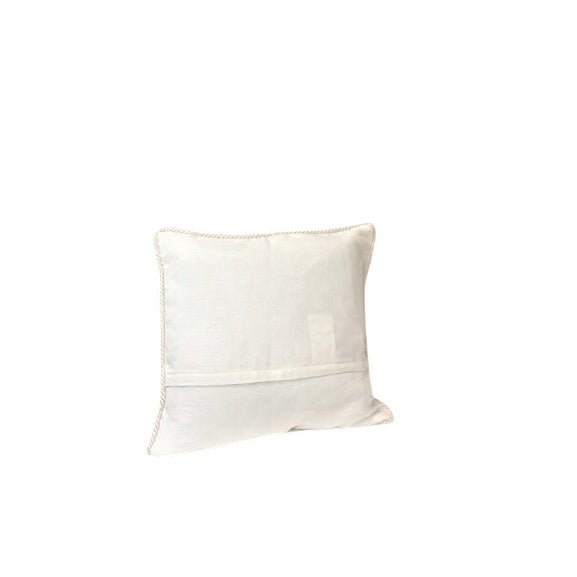 Farmhouse Wonderful Reindeer With Birds and Ornaments White Linen Pillow For Sale - Image 3 of 3