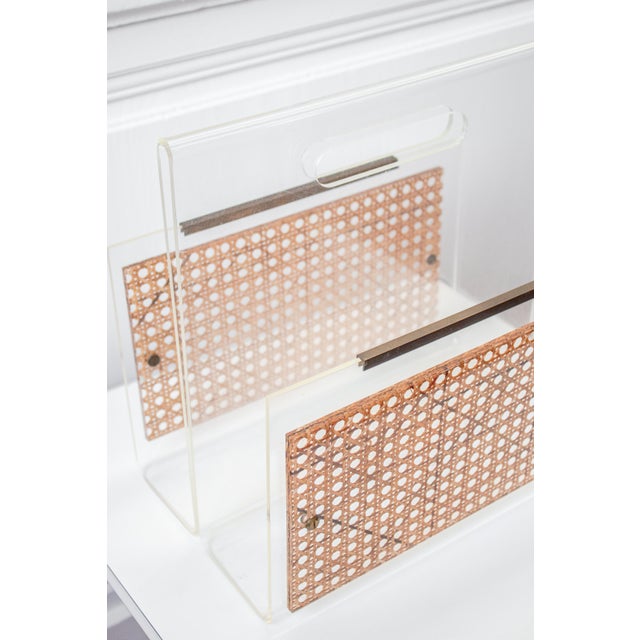 Magazine Rack in Acrylic Glass and Caning, 1970s For Sale - Image 6 of 17