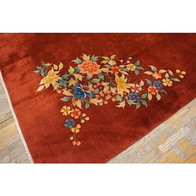 1930s Red Modernist Antique Chinese Art Deco Carpet 8'10'' X 11'4'' Knotted Wool Rug For Sale - Image 10 of 12