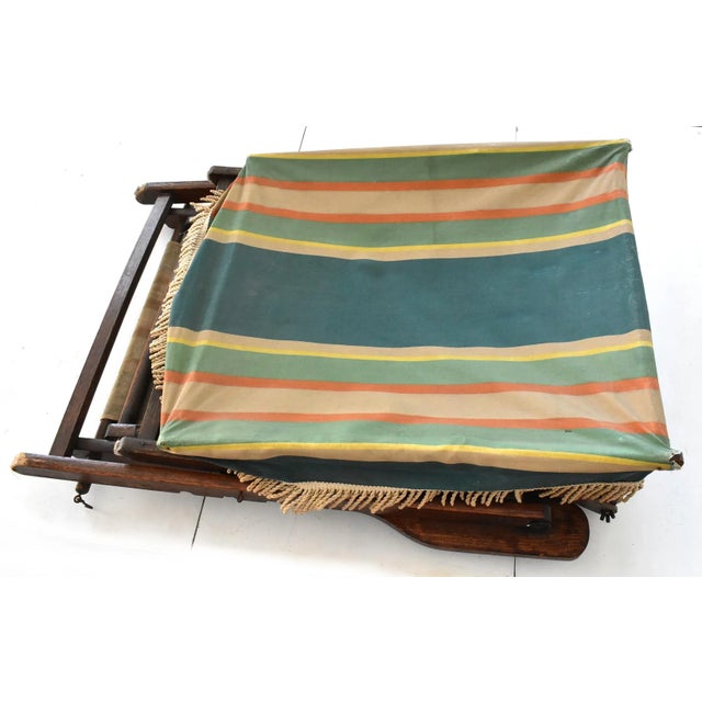 Antique Folding Striped Lawn Chair With Canopy For Sale - Image 12 of 13