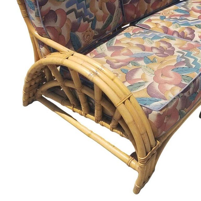 Restored Mid-Century 3 Strand Rattan Spoke Half Moon Arm Corner Sectional Sofa For Sale In Los Angeles - Image 6 of 8