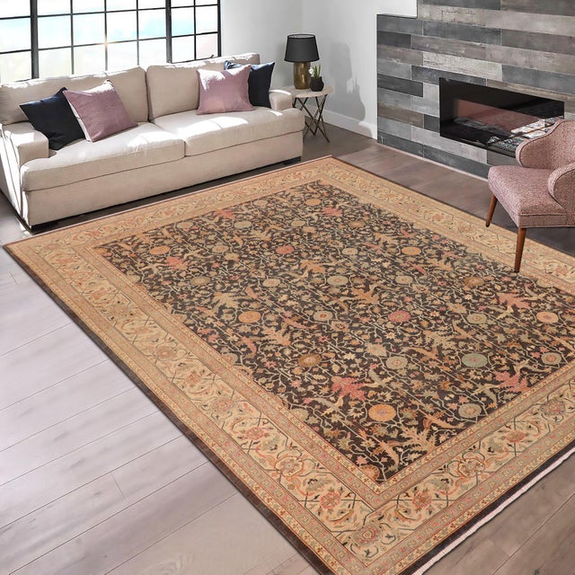 Crafted by skilled artisans using time-honored weaving traditions, this antique low pile handmade wool rug embodies the...