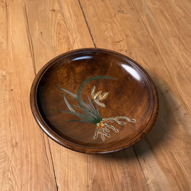 Japanese Wooden Sanuki-Bori Obon with Floral Motif, 1960s For Sale - Image 6 of 13