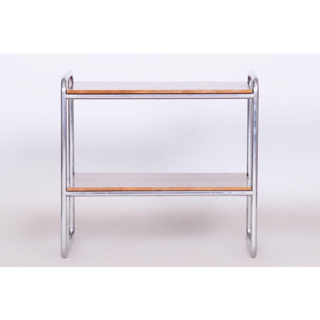 Czech Bauhaus Side Table in Walnut and Chrome-Plated Steel, 1930s For Sale - Image 4 of 10