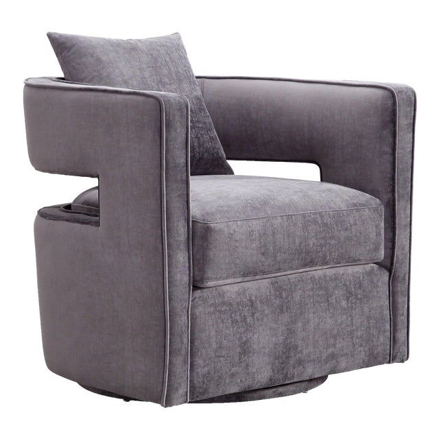 Kennedy Grey Velvet Swivel Chair For Sale