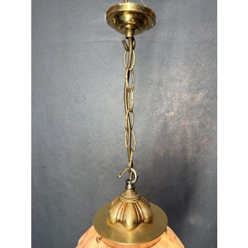 Vintage Mottled Marble Effect Glass Pendant Light with Brass Fittings, 1930s For Sale - Image 4 of 8
