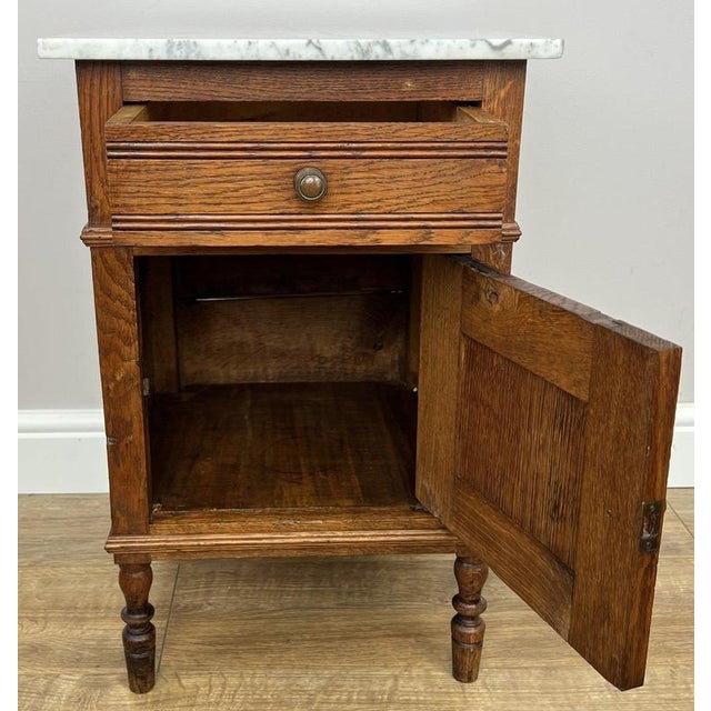 Antique French Oak Bedside Table with Marble Top For Sale - Image 10 of 14