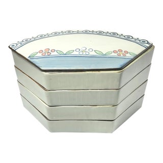 1970s Japanese Porcelain 4-Tier Stacking Trinket Serving Dish & Lid For Sale