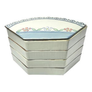 1970s Japanese Porcelain 4-Tier Stacking Trinket Serving Dish & Lid