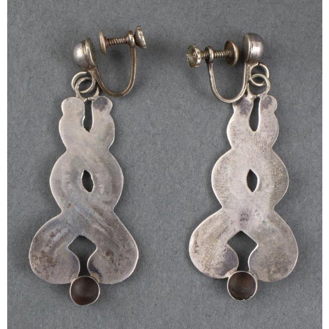 Vintage Taxco Mexican Silver Drop Earrings For Sale - Image 4 of 5