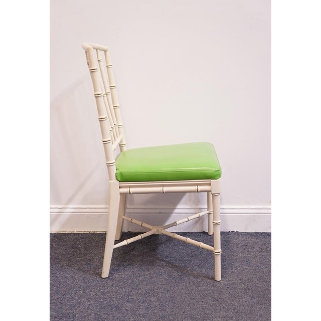 Wood Drexel / Champion International Hollywood Regency Ivory Faux Bamboo Accent Side Chair W. Lime Green Upholstered Seat 752-811 For Sale - Image 7 of 11