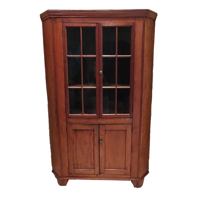 1790s Federal Cherry Wood Corner Cupboard Cabinet For Sale