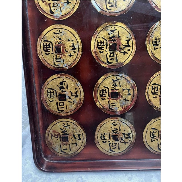 1950s Vintage Mid-Century Lacquer Vietnam Coins Tray Signed For Sale - Image 5 of 7