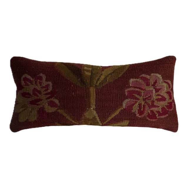 18th Century Antique French Aubusson Floral Tapestry Pillow For Sale