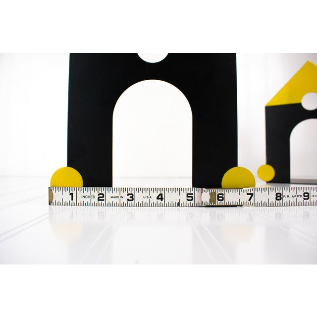 Vintage Postmodern Memphis Style Studio Architectural House Steel Metal Bookends - A Pair For Sale - Image 14 of 16