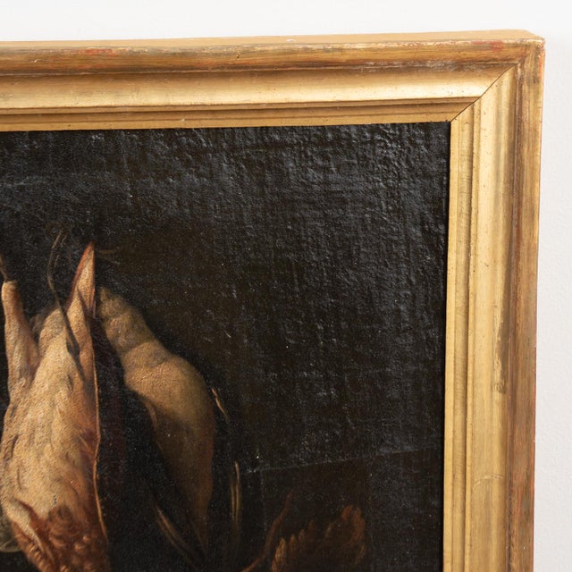 Brown Late 18th Century Pair of Original Oil on Canvas Still Life Paintings of Fruit and Fowl For Sale - Image 8 of 14