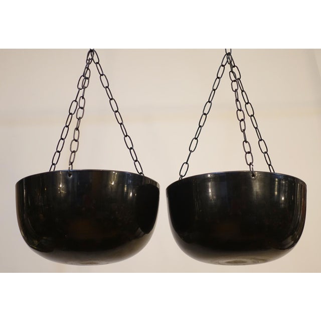 1960's Architectural Gainey Pottery Mid Century Modern Black Ceramic Hanging Swag Garden Planter Bowls - Set of 2 For Sale In Los Angeles - Image 6 of 10