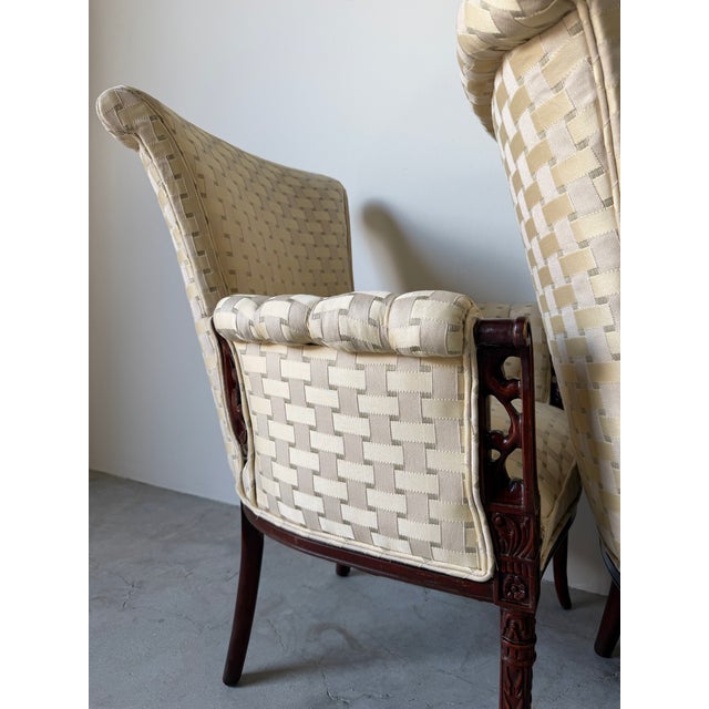 Vintage Regency Revival Carved Wood Armchairs – A Pair For Sale - Image 14 of 17
