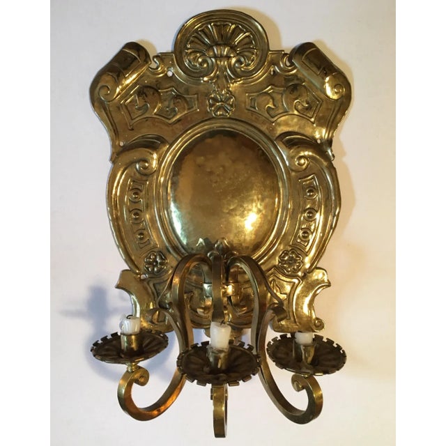 19th Century Baroque Style Large Brass Three-Light Swedish Wall Sconce For Sale - Image 13 of 13