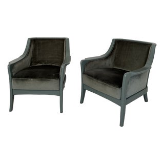Mid-Century Modern French Lounge Chairs in Green Velvet and Lacquered Wood, 1950, Set of 2 For Sale