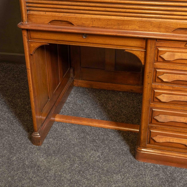 Edwardian Walnut Roll Top Desk, 1890s For Sale - Image 14 of 14